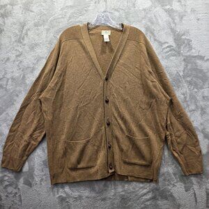 L.L.Bean Sweater Mens XL Brown Lambswool Cardigan Button Front Pockets V Neck